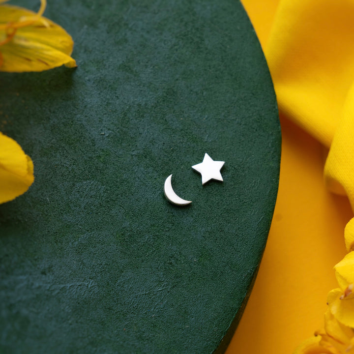 Moon & Star Sterling Silver Studs