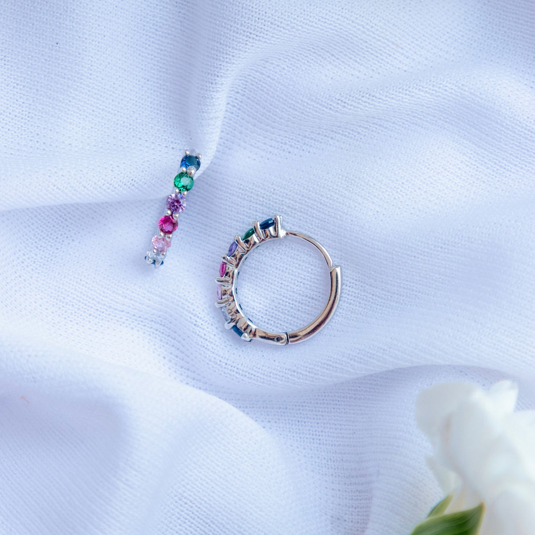 Rainbow Hoops Sterling Silver Earrings