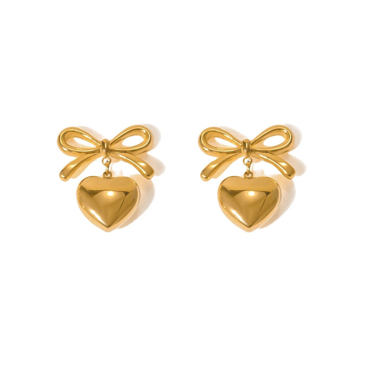 Bow & Heart Earrings - 18K Gold Plated