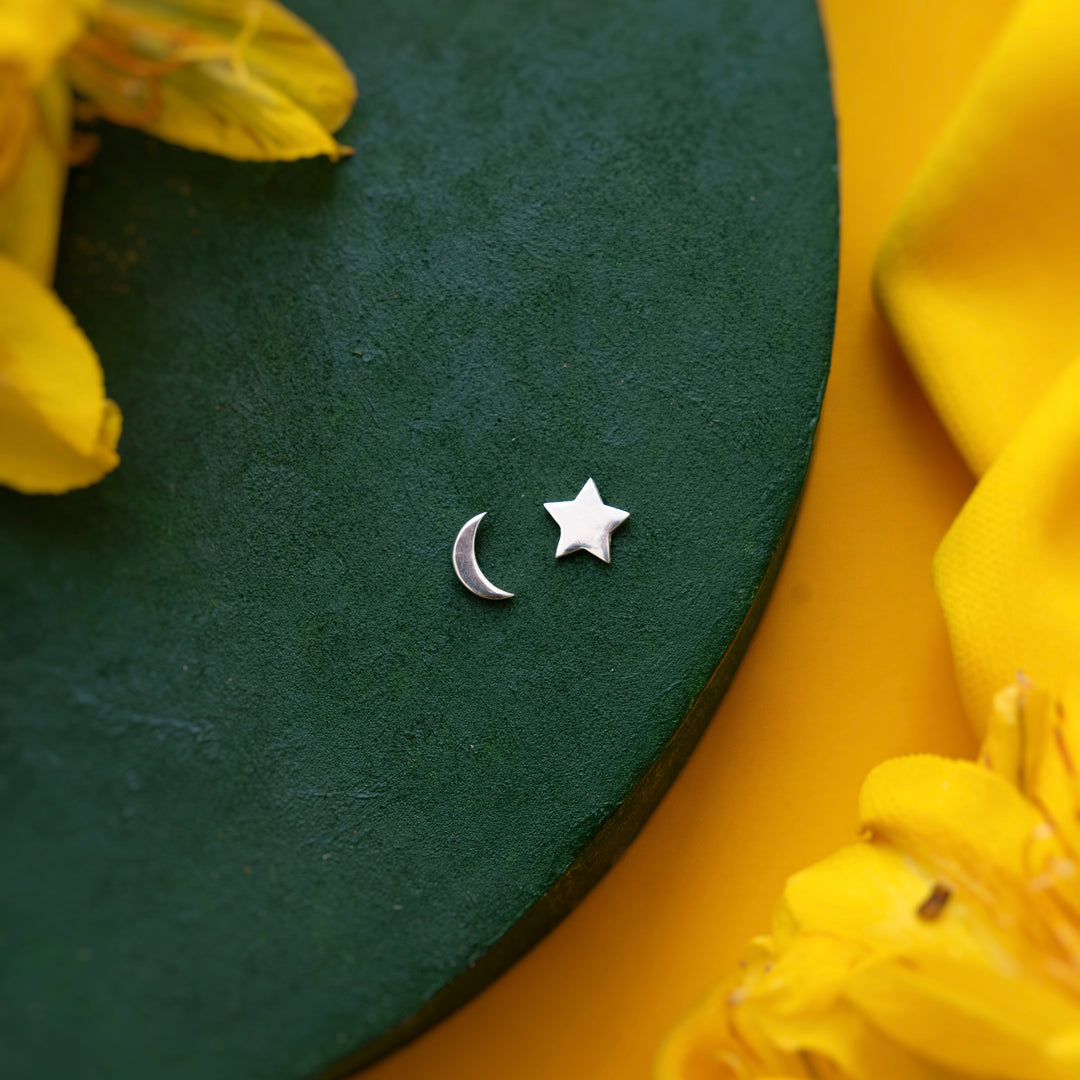 Moon & Star Sterling Silver Studs