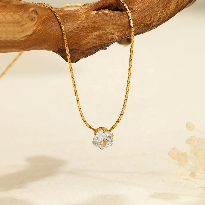 Dainty Solitaire Pendant - 18k Gold Plated