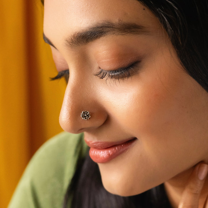 Oxidised Blossom Sterling Silver Nosepin