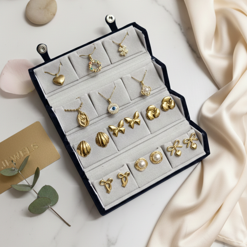 18K Gold Plated Set of 6 Necklace & Earring Sets with Folding Box