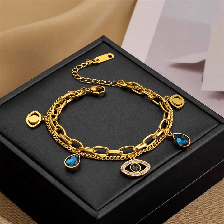 Evil Eye Charm Bracelet- 18K Gold Plated