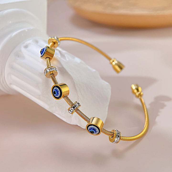 Evil Eye Bangle - 18K Gold Plated