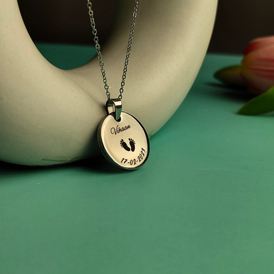 Engraved Baby Feet Pendant With Name & DOB