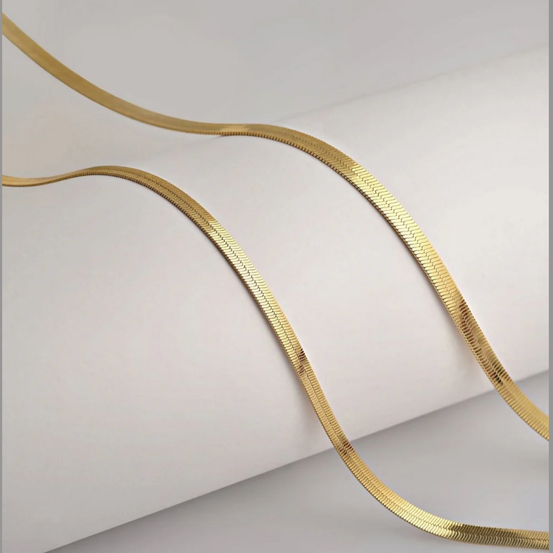 Flat Snake Chain Necklace - 18k Gold Plated