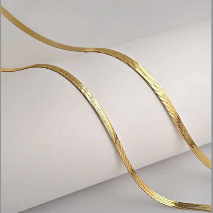 Flat Snake Chain Necklace - 18k Gold Plated
