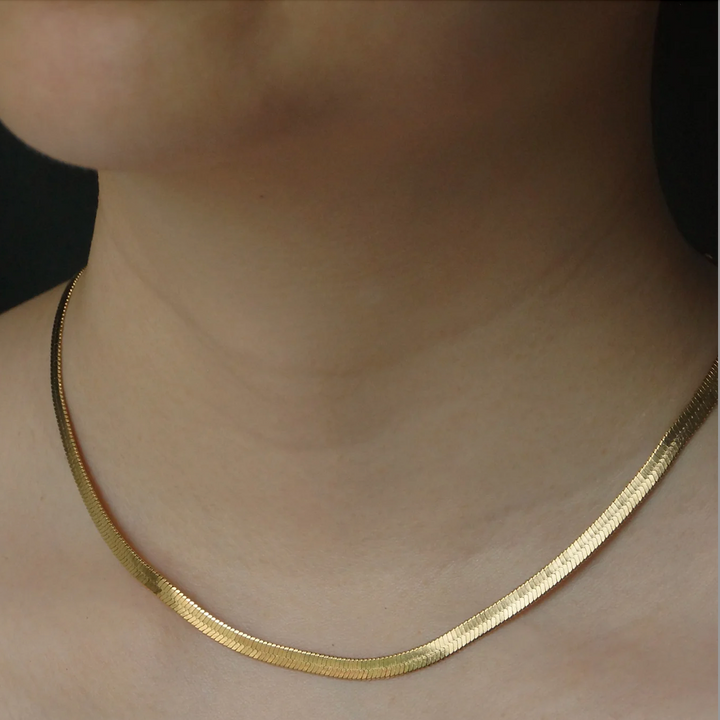 Flat Snake Chain Necklace - 18k Gold Plated