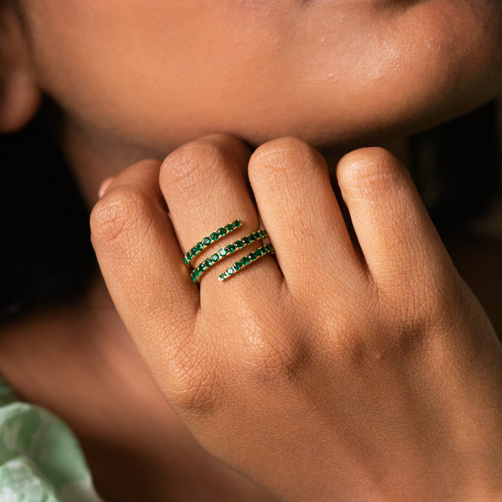 Spiral Green Zirconia Sterling Silver Ring