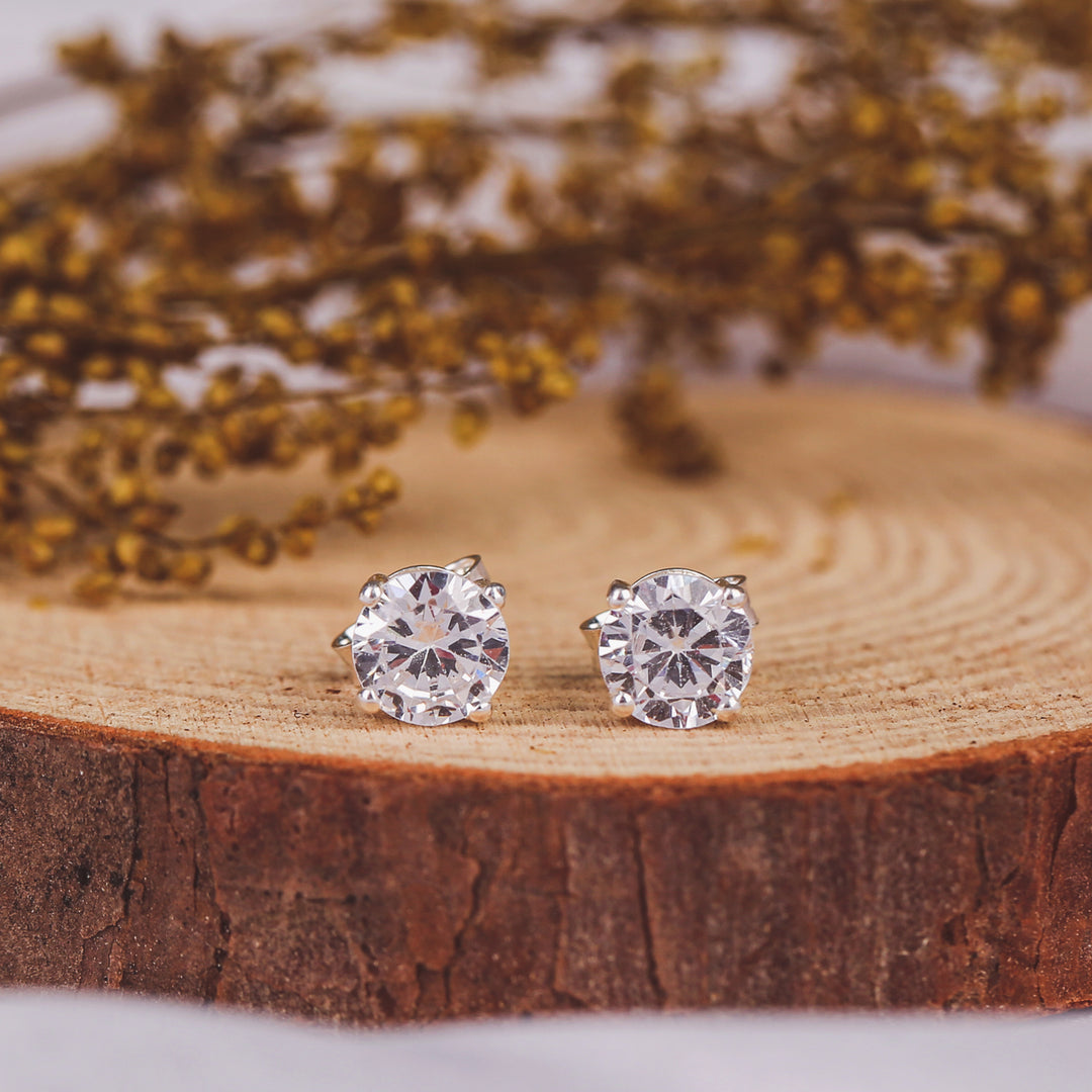 Solitaire American Diamond Sterling Silver Studs