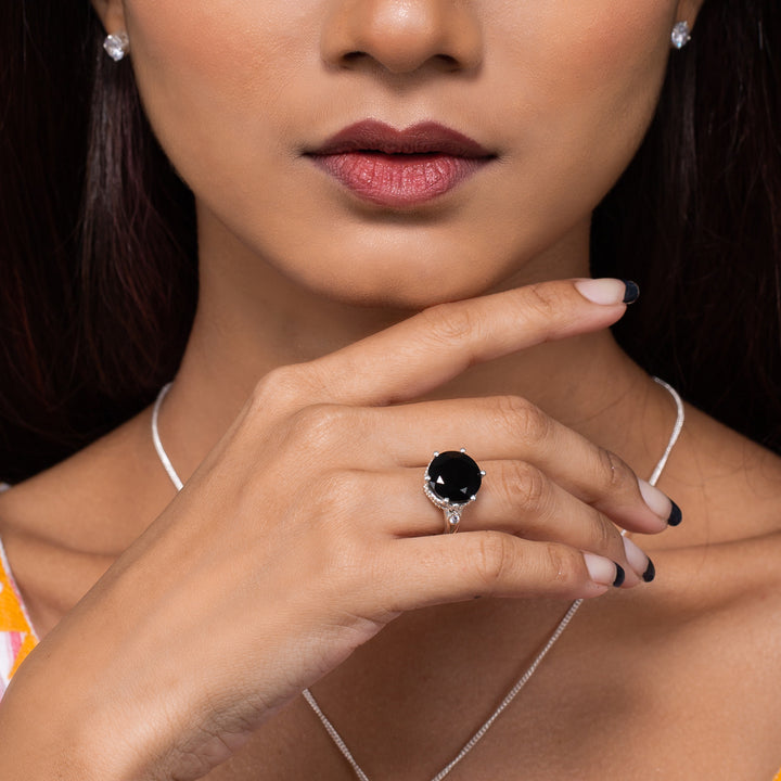 Black Onyx Crown Sterling Silver Ring