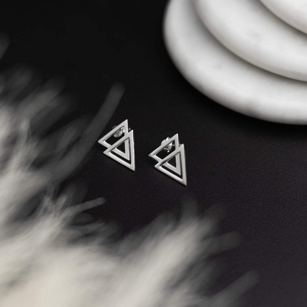 Double Triangle Sterling Silver Studs