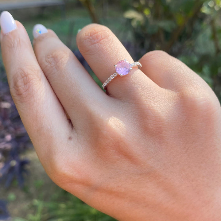 Minimal Pink Zirconia Sterling Silver Ring