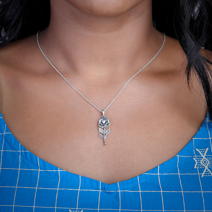 Rose Oxidised Silver Pendant