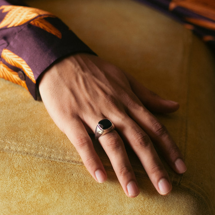Black Onyx Signet Sterling Silver Ring For Him